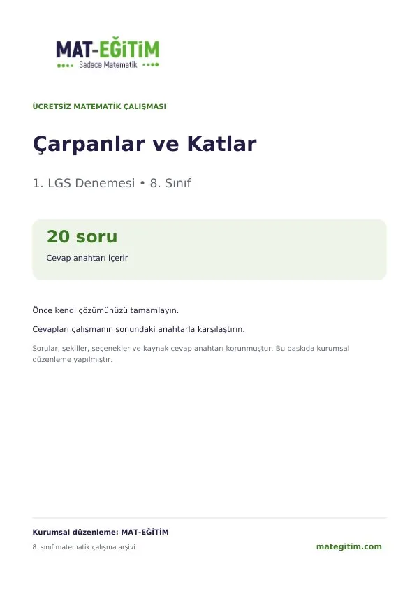 Çarpanlar ve Katlar 1. LGS Denemesi PDF